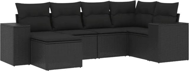 vidaXL 6-teilige Garten-Sofagarnitur aus Poly-Rattan mit Kissen in Schwarz - Bild 1