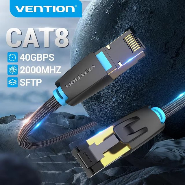 Vention Cat8 Ethernet-Kabel in Schwarz, geflochtenes Nylon-Patchkabel mit 40 Gbit/s und 2000 MHz für Gaming und Netzwerk - Bild 1
