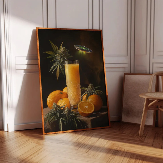 Surrealistischer UFO Stilleben Wandkunst Druck in Mehrfarbig, Rechteckig - Bild 1