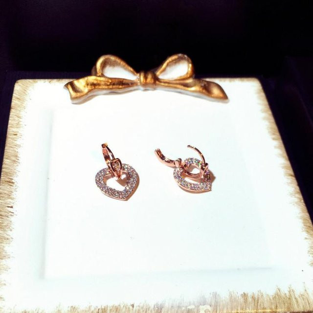 YIRAN Jewelry Ohrringe, Herzform, Kupfer, Roségold, Diamant, Zirkonia, Damen - Bild 1