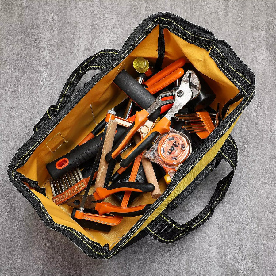 Robuste Werkzeugtasche von WOZOBUY in Rot mit wasserdichtem Hartboden für Elektriker, Zimmermann und Mechaniker - Bild 3