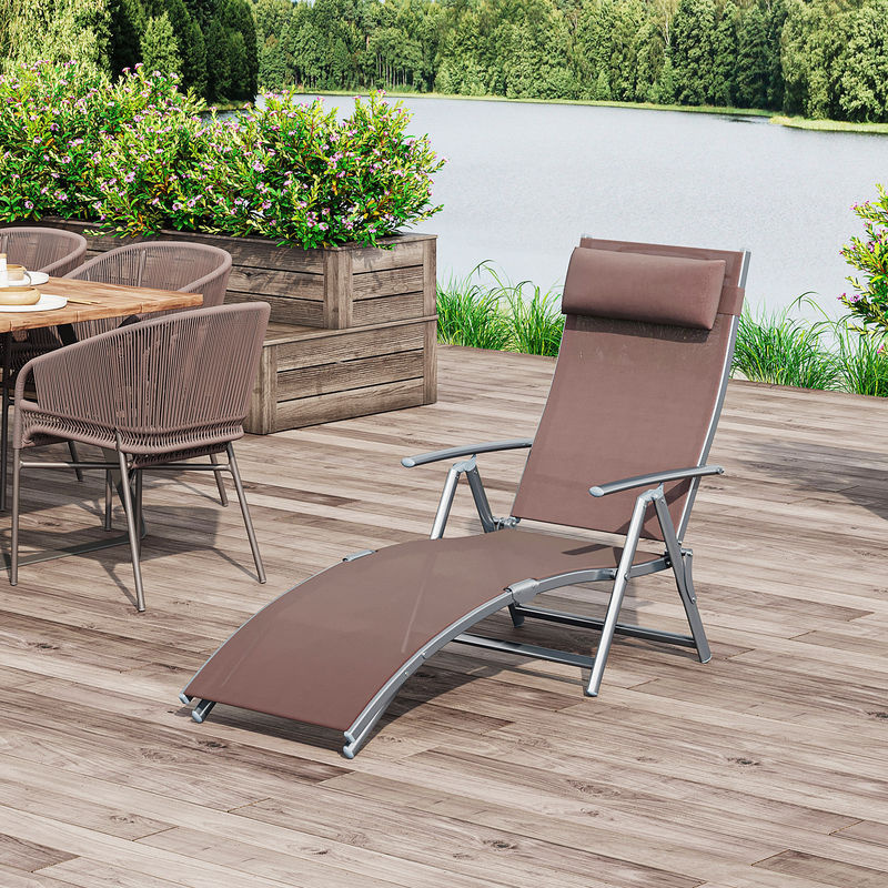 Outsunny Sonnenliege klappbar aus Metall und Textilene mit Kissen, Braun, B x H x T: 137 x 100,5 x 63,5 cm - Bild 2