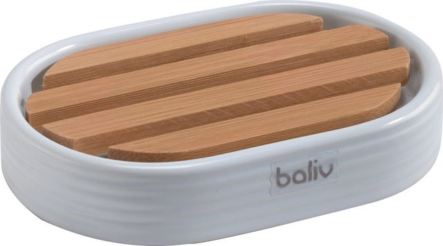 baliv Seifenschale aus Keramik mit Rillen in Weiß - Bild 1