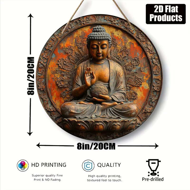 HELLOYOUNG Retro-Buddha Metallschild, runde Wandkunst in Multicolour, Durchmesser: 20,3 cm - Bild 2