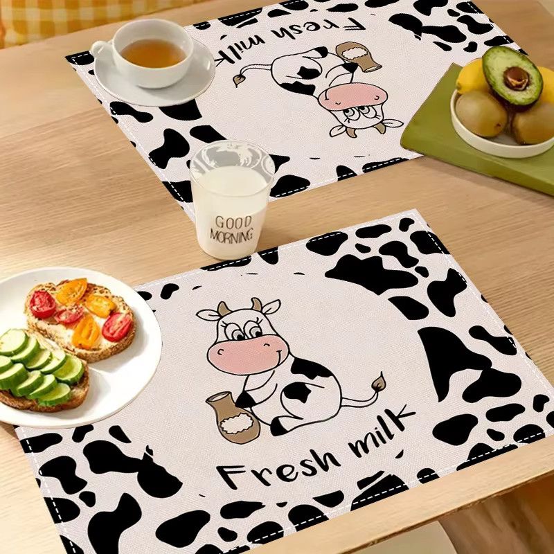 VIKAMA Tischsets mit niedlichem Kuh-Muster, wasserdicht, Farben: Weiß und Schwarz - Bild 3