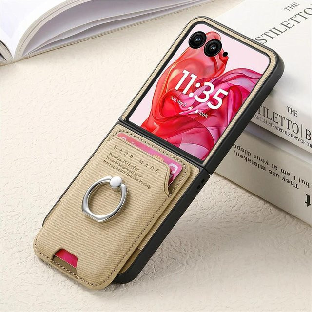2-in-1 Magnetische Lederhülle für Motorola Razr 60 50 40 Ultra mit abnehmbarem Portemonnaie und Kartenhalter in Beige - Bild 1