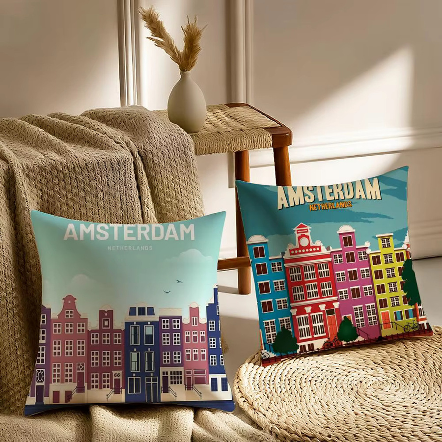 A-Amsterdam Kissenbezug aus weichem Plüsch in Weiß und Multicolour, quadratisch, B/B: 30 x 30 cm - Bild 3