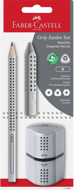 FABER-CASTELL Bleistift-Set Jumbo Grip in Silber/Grau mit Graphitmine für die Schule - Bild 1