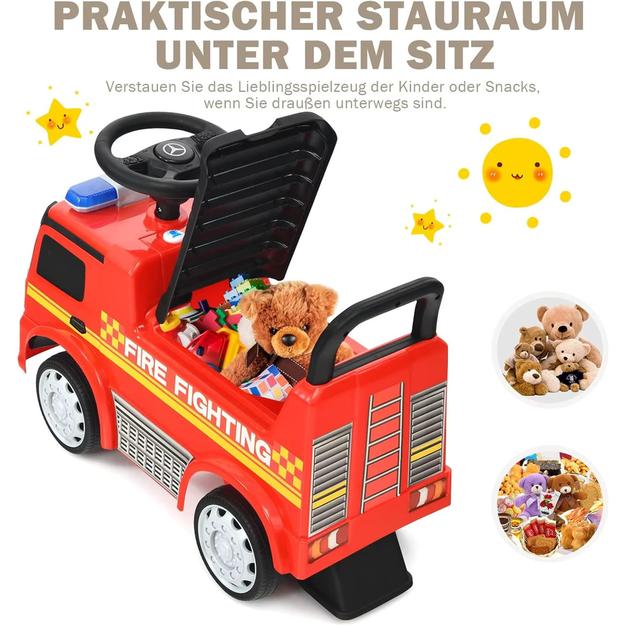 GOFLAME Mercedes Benz Push Car, Kinder-Feuerwehrauto, mit Hupe, Sirene, Pfeife - Bild 2