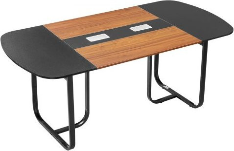 VEVOR Konferenztisch Oval für 6-8 Personen, Moderner Besprechungstisch mit Metallbeinen für Büro, Boardroom und Konferenzraum, Schwarz & Braun, B: 180 cm, T: 90 cm, H: 75 cm