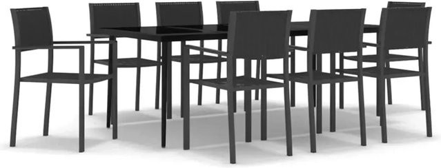 vidaXL 9-teilige Garten-Essgruppe in Schwarz mit Rattan-Design und Glasplatte - Bild 1