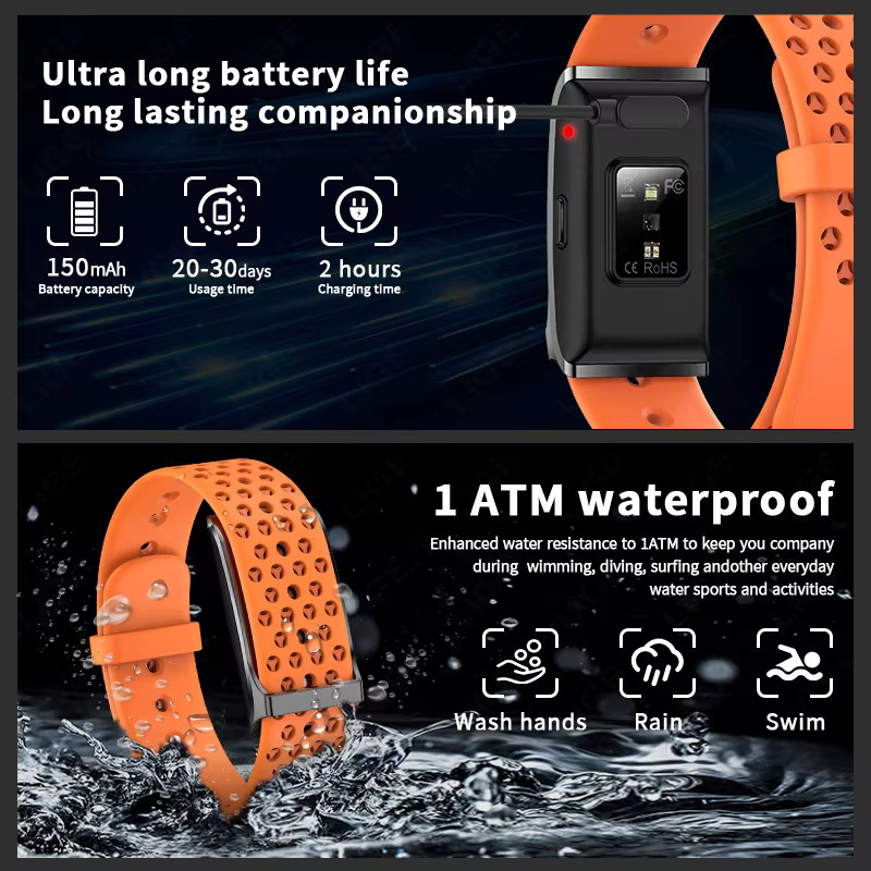 LIGE Smartarmband in Orange mit Anruf-Erinnerung, Schlaf-Tracking und Herzfrequenz- sowie Blutdruck-Monitor für Sport und Fitness, Unisex - Bild 4