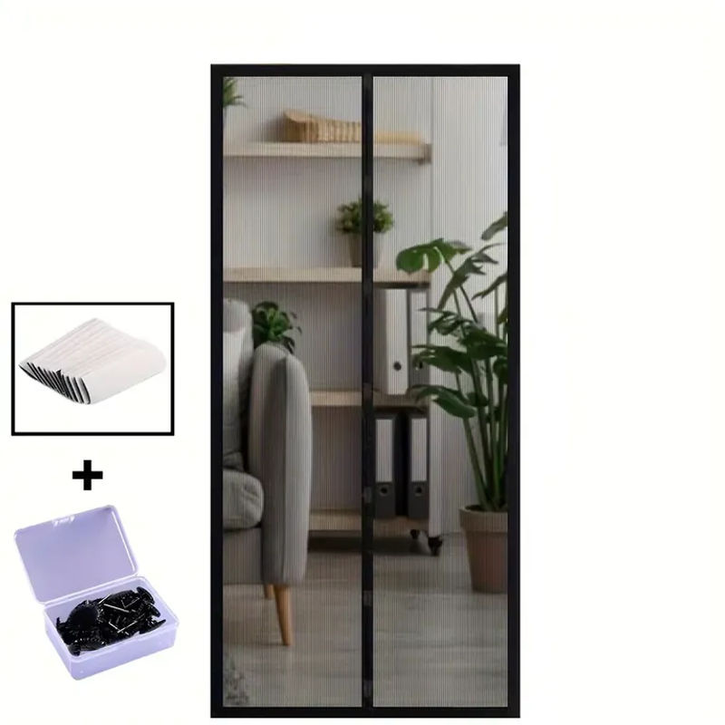 Magnetische Insektenschutz-Schiebetür für Terrasse und Französische Türen, robust und haustierfreundlich, Farbe: Schwarz - Bild 5