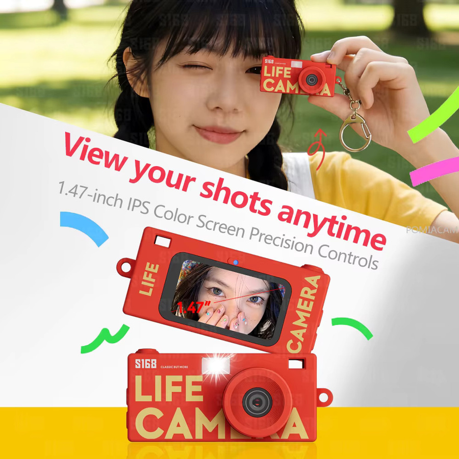 POMIACAM S168 Mini Life Kamera mit 48MP und 2K Auflösung, rote Taschenkamera mit 1,47 Zoll IPS-Bildschirm und Retro-Filter - Bild 2