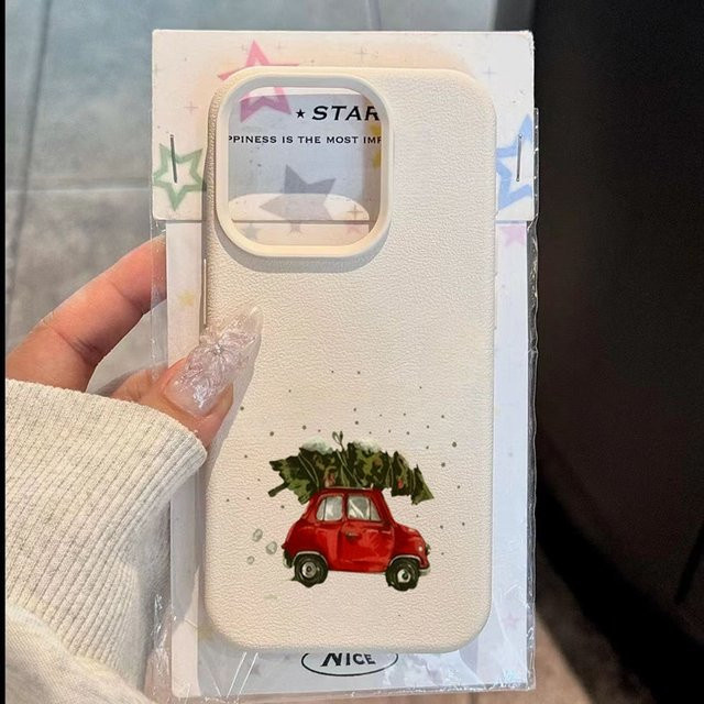 Handyhülle mit Roter Auto-Weihnachtsbaum-Illustration für Apple iPhone 11 bis iPhone 17 Pro Max aus weichem TPU in Rot und Weiß - Bild 1