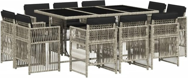 vidaXL 11-tlg Garten-Essgruppe aus Poly Rattan mit Kissen in Anthrazit und Hartglas-Tischplatte - Bild 1
