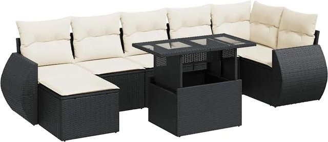 vidaXL 8-teilige Garten-Sofagarnitur aus Poly-Rattan in Schwarz-Creme mit Kissen - Bild 1