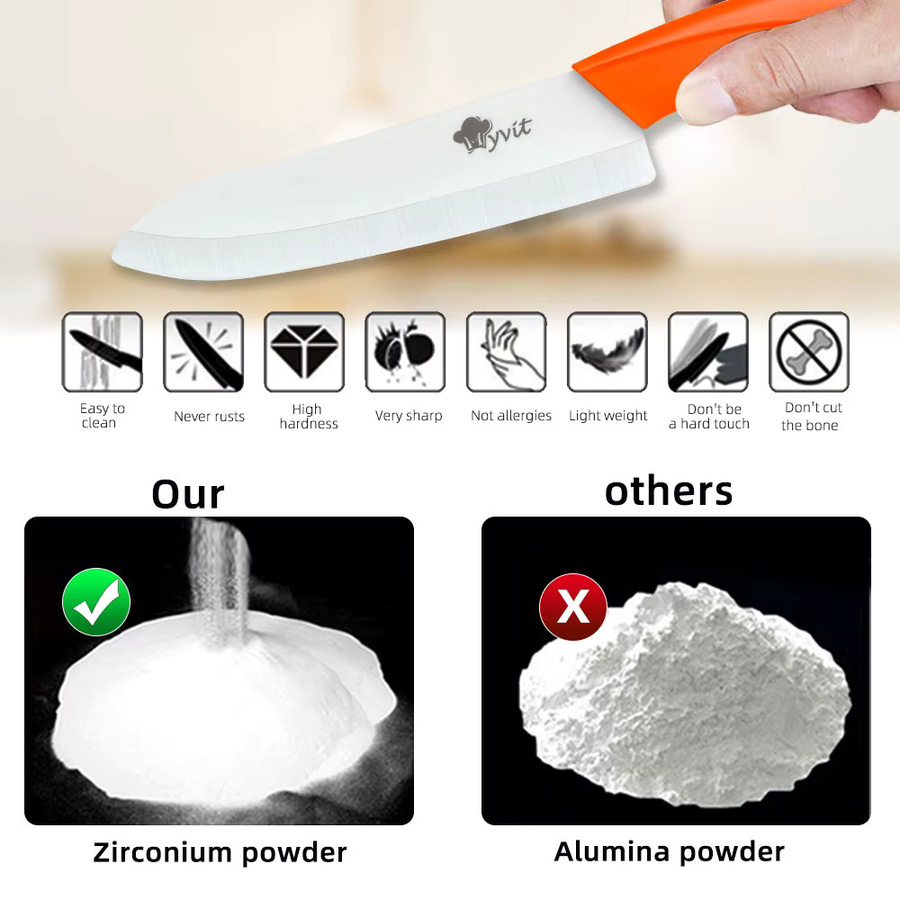 MYVIT Keramikmesser Kombination mit Farbgriff in Orange, scharfes Kochmesser und Obstmesser aus rostfreiem Material für den Heimgebrauch - Bild 2