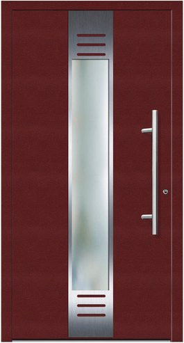 KNOCK Flügelüberdeckende Kunststoff-Haustür Terra mit Glaseinsatz in Purpur-Rot, modern, RC2-Schutzklasse - Bild 1