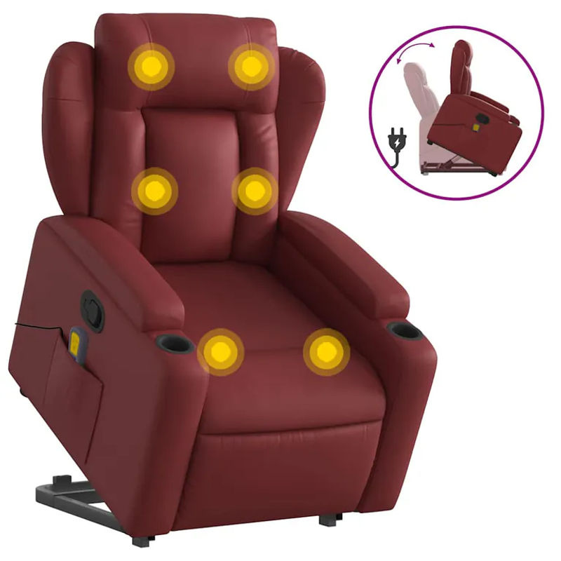 Vidaxl Relaxsessel Aufstehhilfe mit Massagefunktion in Rot aus Kunstleder - Bild 3
