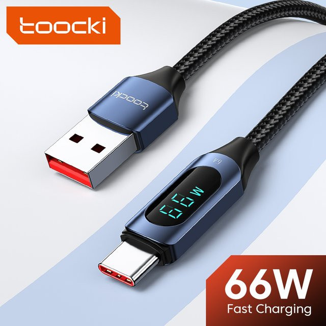 Toocki USB Typ C Kabel 66W Schnellladegerät und Datenkabel in Schwarz - Bild 1