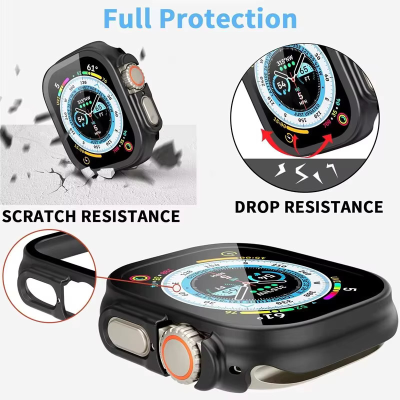 2er-Set PEO Schutzhülle mit gehärtetem Glas Display-Schutz für Apple Watch Ultra 2 und Ultra 3 in Schwarz - Bild 3