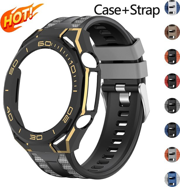 CAOWTAN Uhrenarmband Silikon, 2-in-1-Gehäuse, Schwarz, Unisex - Bild 1