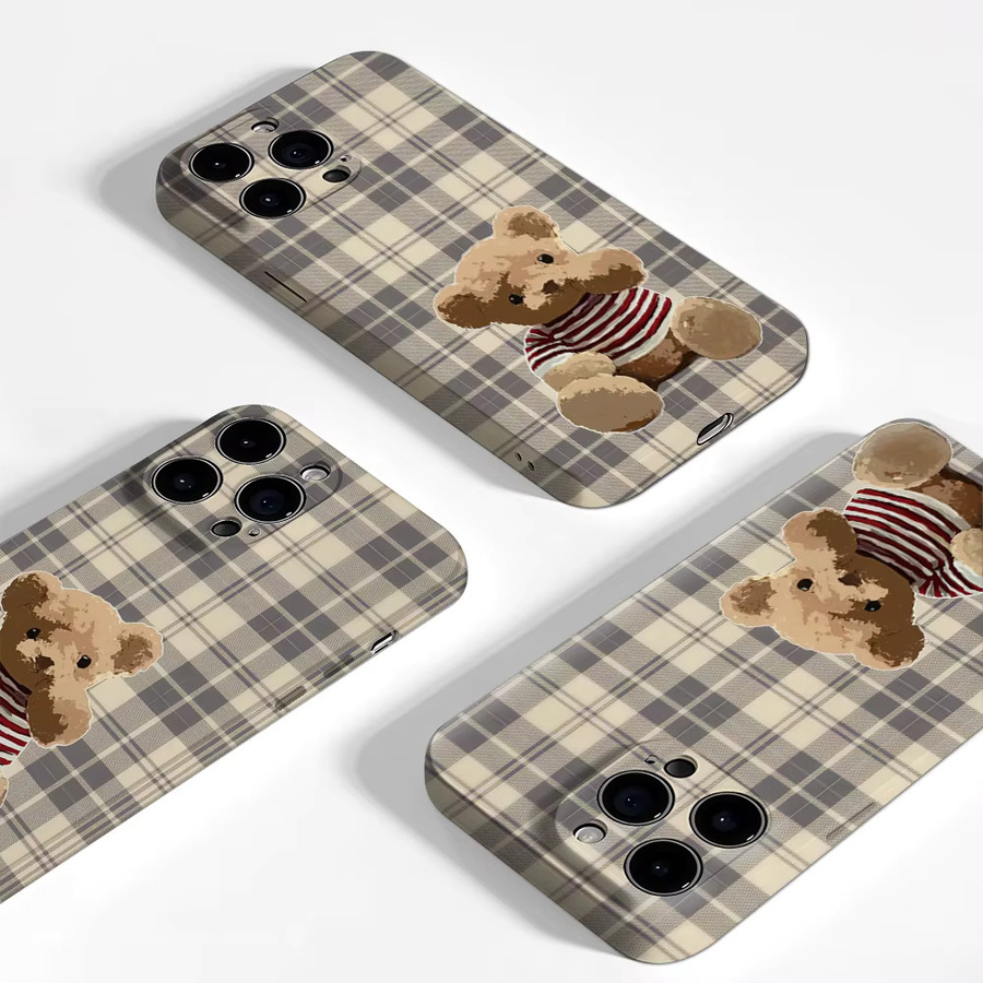 Karierte Teddybär-Handyhülle für iPhone in Multicolour mit doppellagiger Rückseite - Bild 2