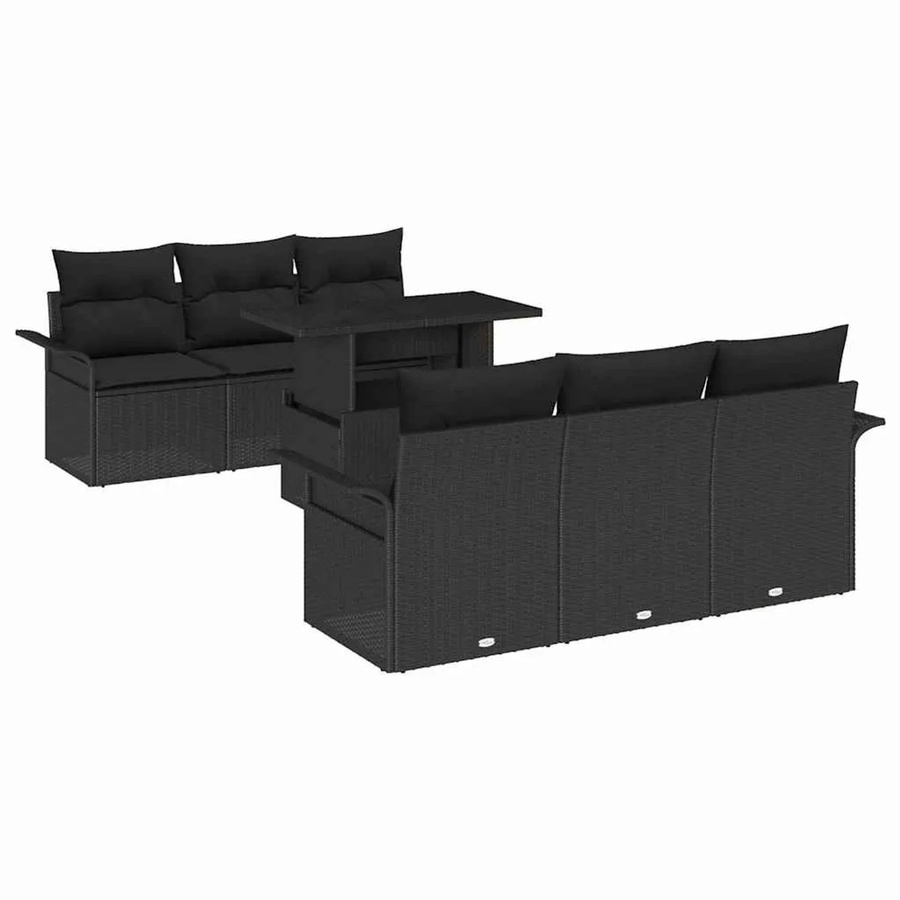 vidaXL Garten-Sofa-Set aus Poly-Rattan in Schwarz mit 7-teiligem Polster-Set und Tisch - Bild 2