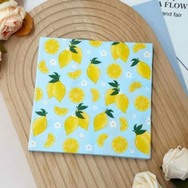 GUANYAO Zitrone Servietten mit Obst-Print, 2-lagig, Blau, 20 Stück, Breite: 33 cm - Bild 1