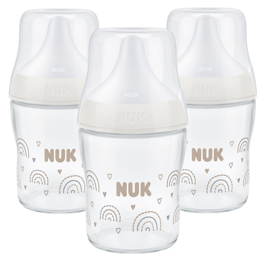 NUK Perfect Match Glas-Babyflaschen 3er Pack mit Silikon-Sauger, Regenbogen, 120 ml - Bild 1