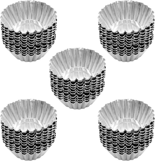 50 Stück Wiederverwendbare Muffin- und Eierkuchenförmchen aus Aluminiumlegierung in Schwarz mit Blumenform - Bild 1