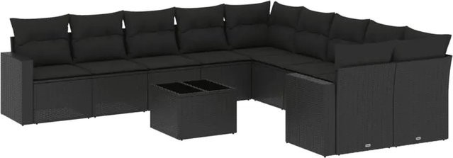 vidaXL 11-tlg. Garten-Sofagarnitur in L-Form aus Polyrattan mit Kissen in Schwarz - Bild 1