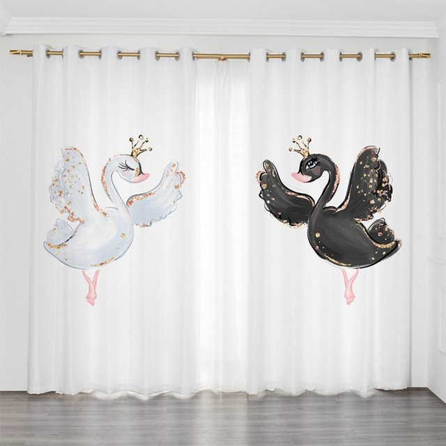 Yiran Furniture Einhorn und Ballerina Vorhänge für Kinder, 2er-Set, Rosa und Weiß, halbtransparent, B/H: 50 x 100 cm - Bild 1