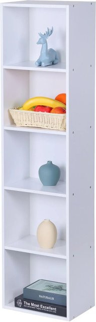 Relaxdays Bücherregal aus Holzwerkstoff in Weiß mit 5 Fächern, Höhe: 132 cm, Breite: 32 cm, Tiefe: 24 cm - Bild 1