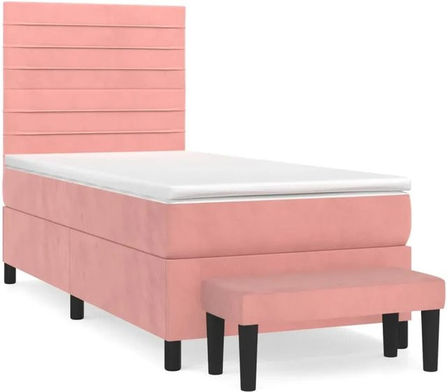 vidaXL Boxspringbett mit Matratze in Rosa, Hybrid-Bett mit Samtbezug und Taschenfederkern, B/T/H: 90 x 193 x 118 cm - Bild 1