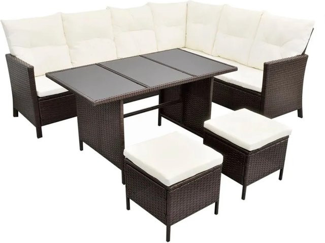 Furnicato 4-tlg Gartenlounge-Set aus Poly Rattan in Braun mit Auflagen und Glastisch - Bild 1
