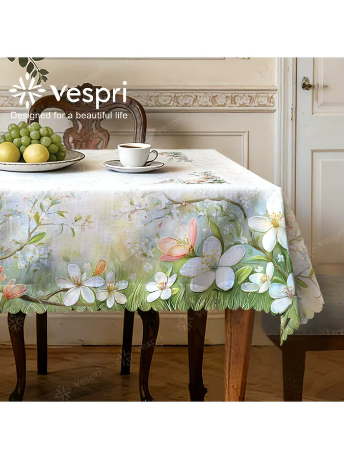 Vespri Blumen-Tischdecke mit floralem Muster in Weiß und Grün aus Polyester für Ostern und Frühling - Bild 3