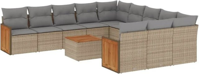 vidaXL 12-teilige Garten-Sofagarnitur aus Poly-Rattan und Akazienholz in Beige mit Kissen - Bild 1