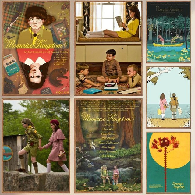 Kayou Moonrise Kingdom Poster, selbstklebender und wasserfester Kunstdruck aus Papier in Mehrfarben, Wanddekoration im Retro-Stil, B: 20,0 cm, H: 15,0 cm - Bild 1