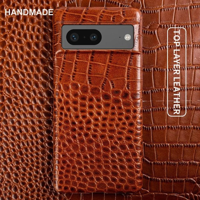 Echtes Leder Case mit Krokodilmuster für Google Pixel 7 Pro, 8 Pro, 6 Pro, 6a, 7a in Braun - Bild 1