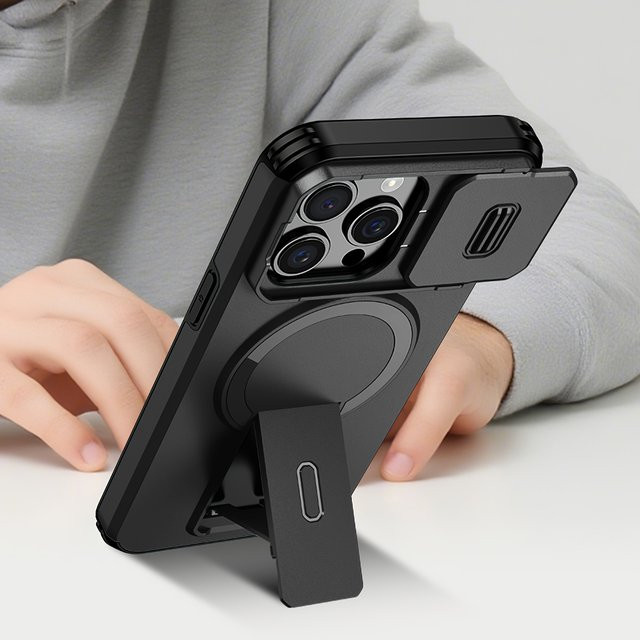 Handyhülle mit Schiebe-Kameraabdeckung und magnetischer Autohalterung für iPhone 11 bis iPhone 17 Serie, Farbe: Schwarz - Bild 1