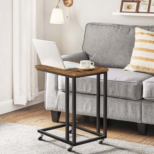 VASAGLE Beistelltisch in C-Form mit Rollen, mobiler Kaffeetisch in Braun, B/T/H: 35 x 50 x 60 cm - Bild 1