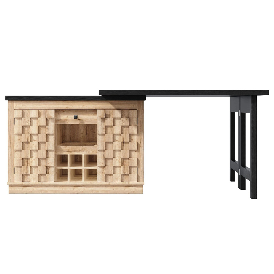 Merax Kücheninsel mit 360 Grad drehbarer Arbeitsplatte, Seitenschrank, Weinregal und Schubladen, Schwarz/Weiß, B: 120 cm, T: 40 cm, H: 74,2 cm - Bild 2