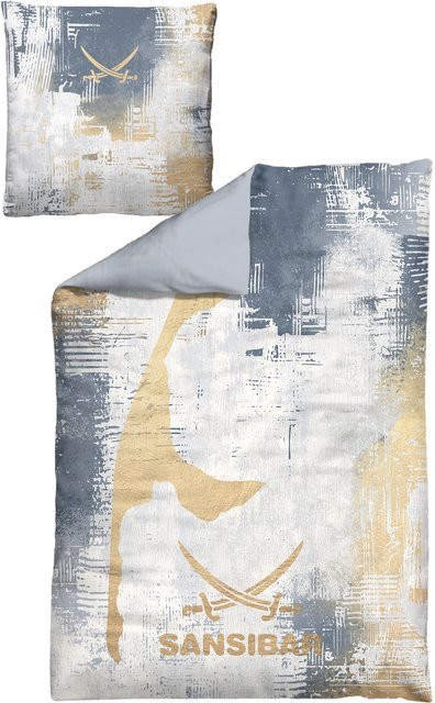 Sansibar Mako-Satin Bettwäsche Set mit grafischem Naturdesign in Blau, bestehend aus Bettbezug und Kissenbezug, B/H: 135 x 200 cm und 80 x 80 cm - Bild 1