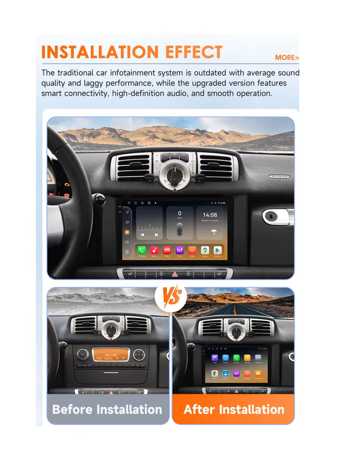 OSSURET Android Auto Radio für Smart fortwo 451 (2011 - 2015) mit Carplay, GPS und 360 Kamera, Schwarz - Bild 5
