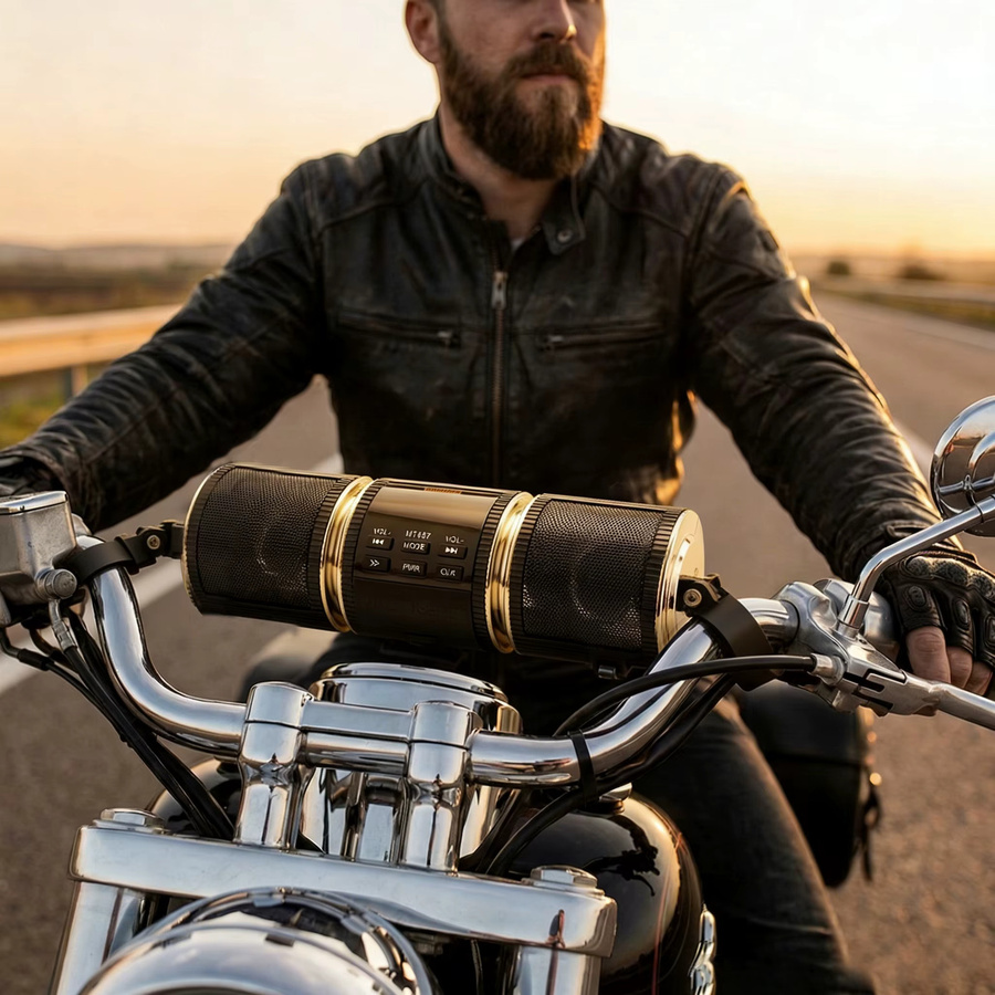 Wasserdichtes Motorrad-Audiosystem in Schwarz mit Bluetooth, MP3 und Radiofunktionen sowie Metall-Lautsprechern - Bild 2