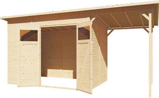 Bertilo Gerätehaus Pent Modern 3 Plus in Natur mit Doppeltür - Bild 1