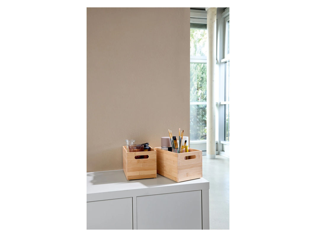 W5 Aufbewahrungsboxen aus Bambus in Beige, 2er-Set stapelbar mit Griffen - Bild 2