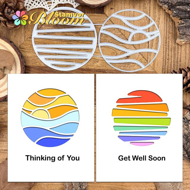 Metall-Stanzformen für Scrapbooking mit Sonnenuntergang-Motiv und halbgeschnittenen Kreisen in Silber - Bild 1